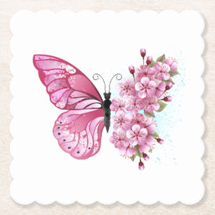 Flower Butterfly with Pink Sakura Untersetzer