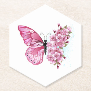 Flower Butterfly with Pink Sakura Untersetzer