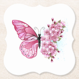 Flower Butterfly with Pink Sakura Untersetzer