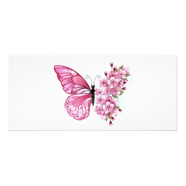 Flower Butterfly with Pink Sakura Werbekarte (Vorne)