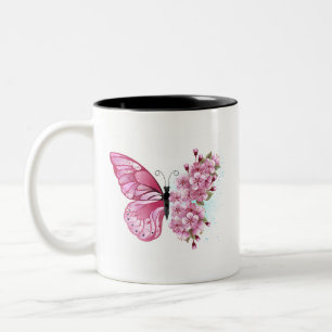 Flower Butterfly with Pink Sakura Zweifarbige Tasse