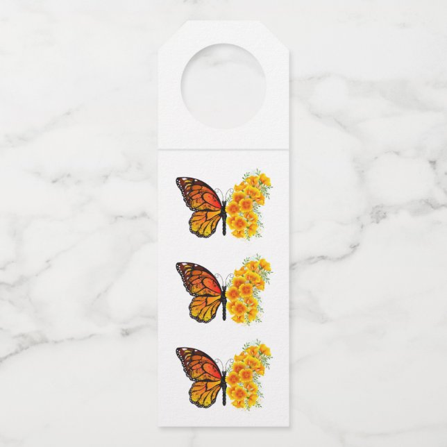 Flower Butterfly with Yellow California Poppy Flaschenanhänger (Vorderseite)