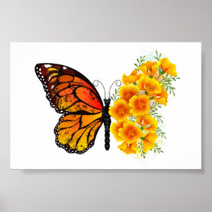 Flower Butterfly with Yellow California Poppy Poster