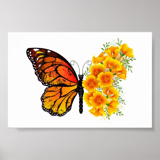 Flower Butterfly with Yellow California Poppy Poster (Vorne)
