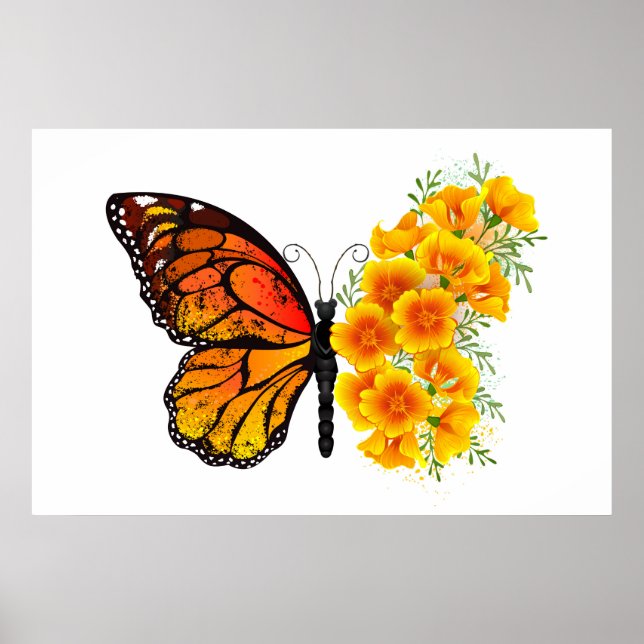 Flower Butterfly with Yellow California Poppy Poster (Vorne)