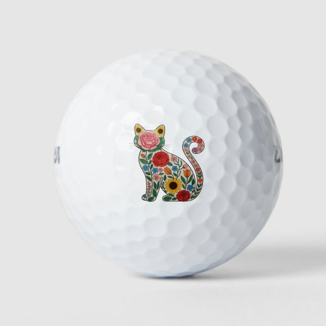 Flower Cat Wildflowers Kitten Lover Golfball (Vorderseite)