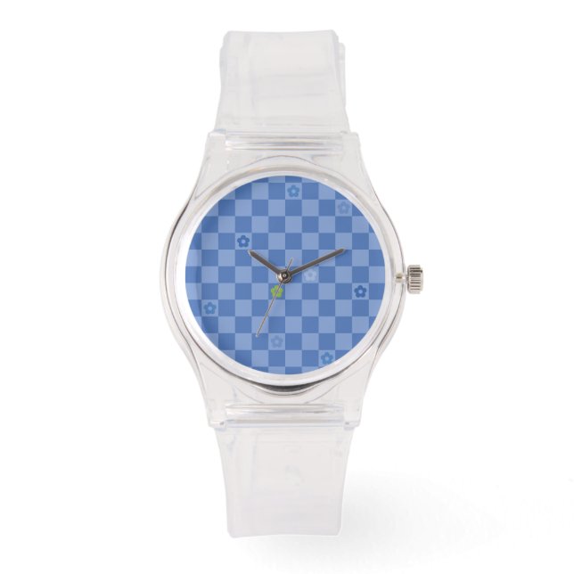 Flower Checkered Pattern No. 01 - Light Blue Armbanduhr (Vorderseite)