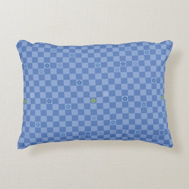 Flower Checkered Pattern No. 01 - Light Blue Dekokissen (Vorderseite)