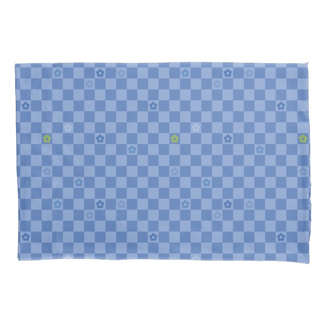 Flower Checkered Pattern No. 01 - Light Blue Kissenbezug (Vorderseite)