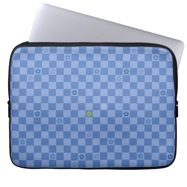 Flower Checkered Pattern No. 01 - Light Blue Laptopschutzhülle (Vorderseite)