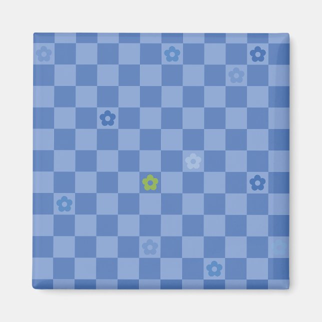 Flower Checkered Pattern No. 01 - Light Blue Magnet (Vorne)