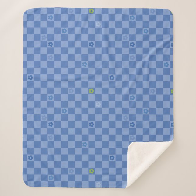 Flower Checkered Pattern No. 01 - Light Blue Sherpadecke (Vorderseite)