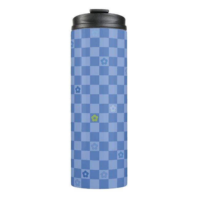 Flower Checkered Pattern No. 01 - Light Blue Thermosbecher (Vorderseite)
