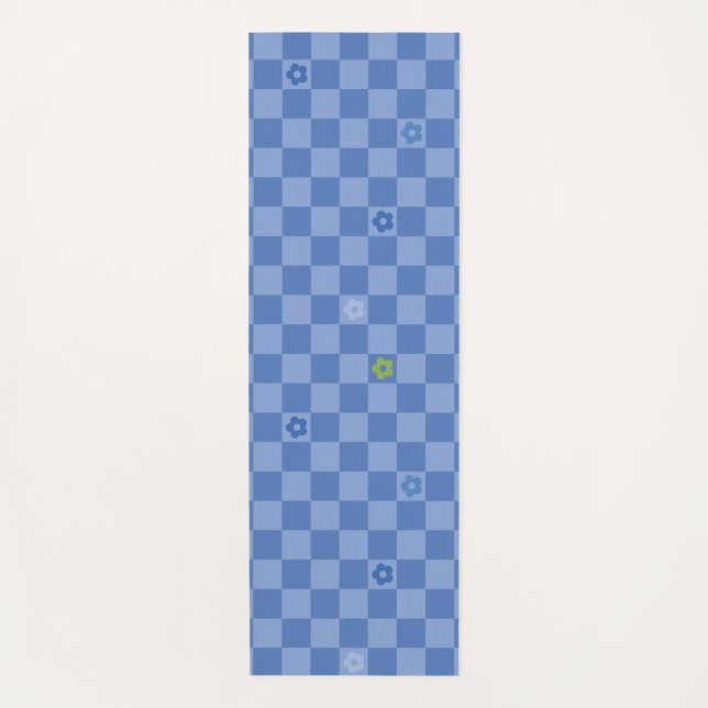Flower Checkered Pattern No. 01 - Light Blue Yogamatte (Vorderseite)