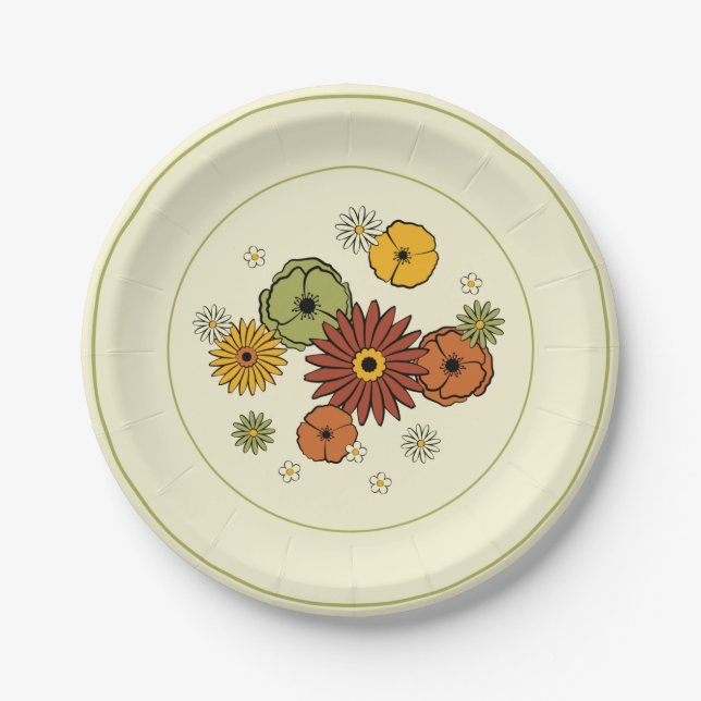 Flower Cluster Retro Kitschy Paper Plate 7" Pappteller (Vorderseite)