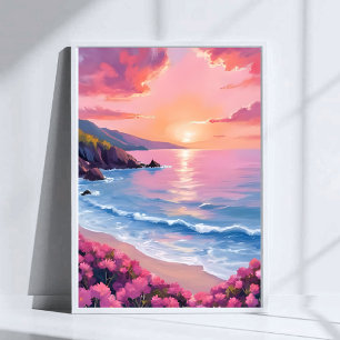 Flower Cove Rosa Ozean Aquarell Blumen Poster
