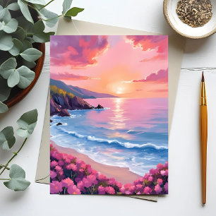 Flower Cove   Rosa Ozean Aquarell-Blumen Postkarte