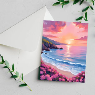 Flower Cove Rosa Ozean Aquarell-Blumenkarte