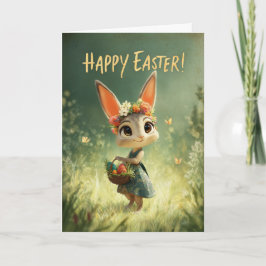 Flower-Crown Bunny with Easter Basket Meadow Card Karte