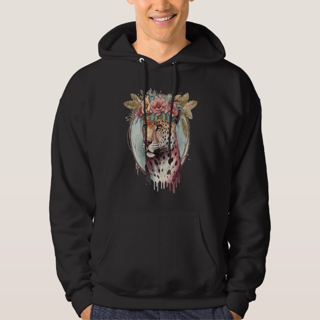 Flower Crown Jaguar Floral Animal Hoodie (Vorderseite)