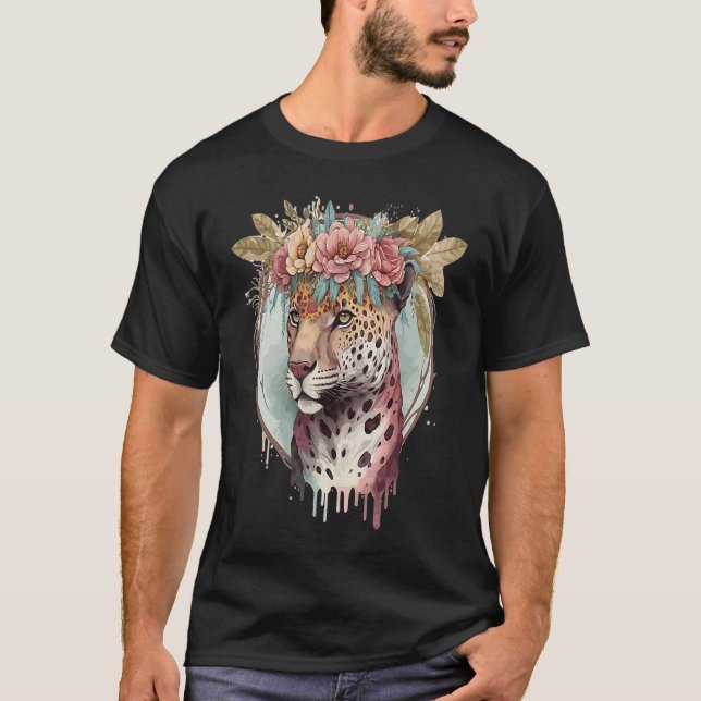 Flower Crown Jaguar Floral Animal T-Shirt (Vorderseite)
