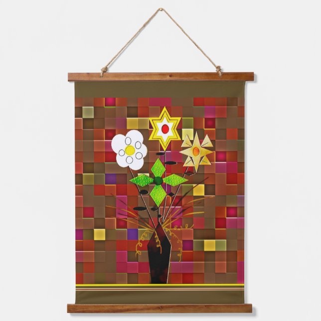 "Flower Delivery"  Wood Topped Wall Tapestry Wandteppich Mit Holzrahmen (Vorderseite)