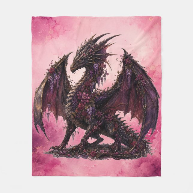 Flower-Drache | Botanischer Fantasy-Drache Fleecedecke (Vorderseite)