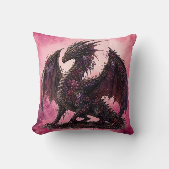 Flower-Drache | Botanischer Fantasy-Drache Kissen (Vorderseite)