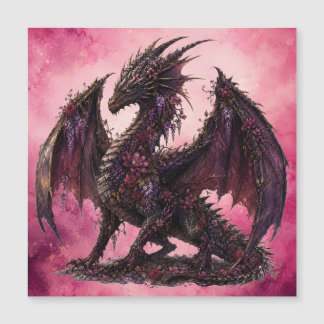 Flower-Drache | Botanischer Fantasy-Drache Magnetkarte