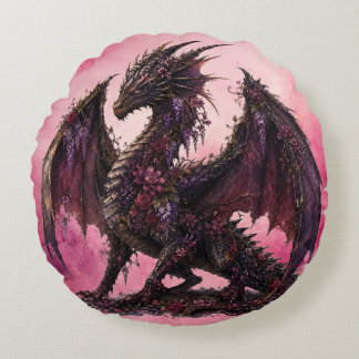 Flower-Drache | Botanischer Fantasy-Drache Rundes Kissen