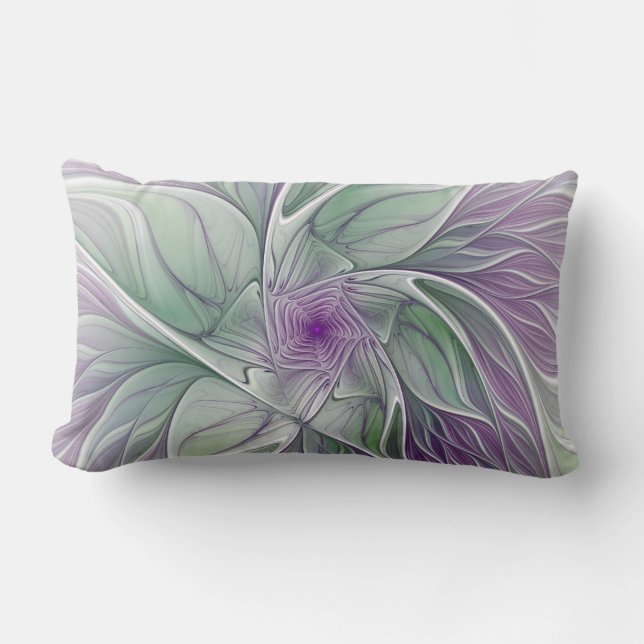 Flower Dream, Abstract Purple Green Fractal Art Lendenkissen (Vorderseite)