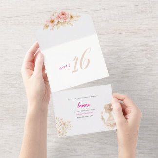 Flower Dreamy Soft Sweet 16 Birthday Invitation All In One Einladung