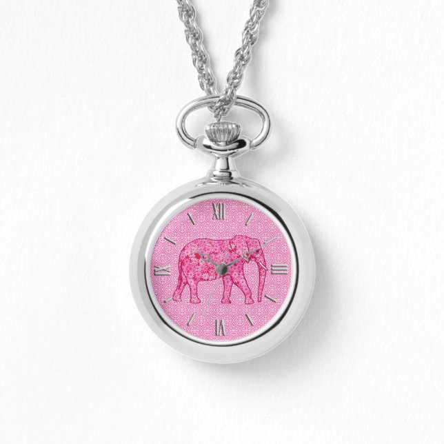 Flower elephant - fuchsia pink armbanduhr (Vorderseite)