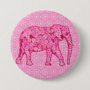 Flower elephant - fuchsia pink button