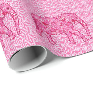 Flower elephant - fuchsia pink geschenkpapier