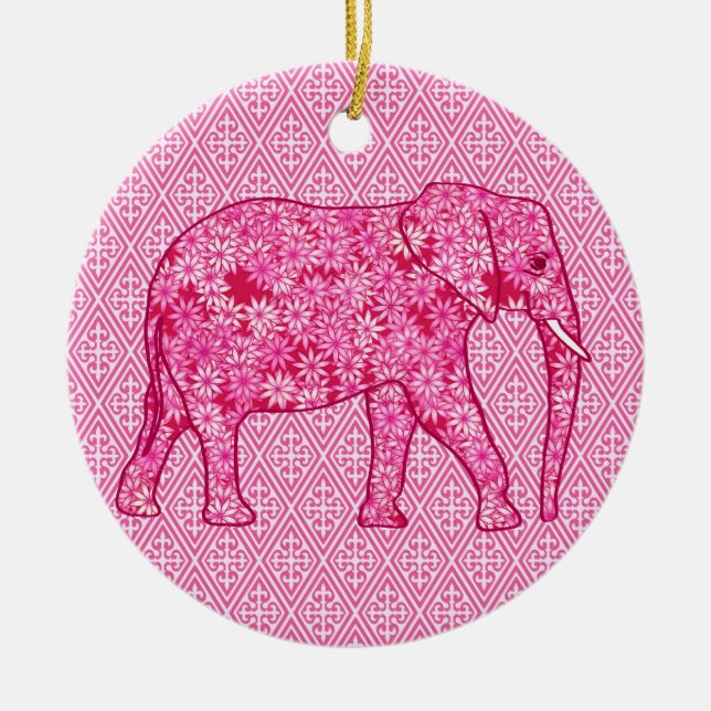 Flower elephant - fuchsia pink keramikornament (Vorne)