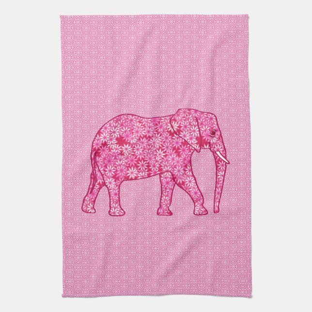 Flower elephant - fuchsia pink küchentuch (Vertikal)