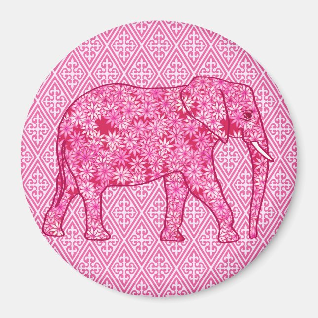 Flower elephant - fuchsia pink magnet (Vorne)