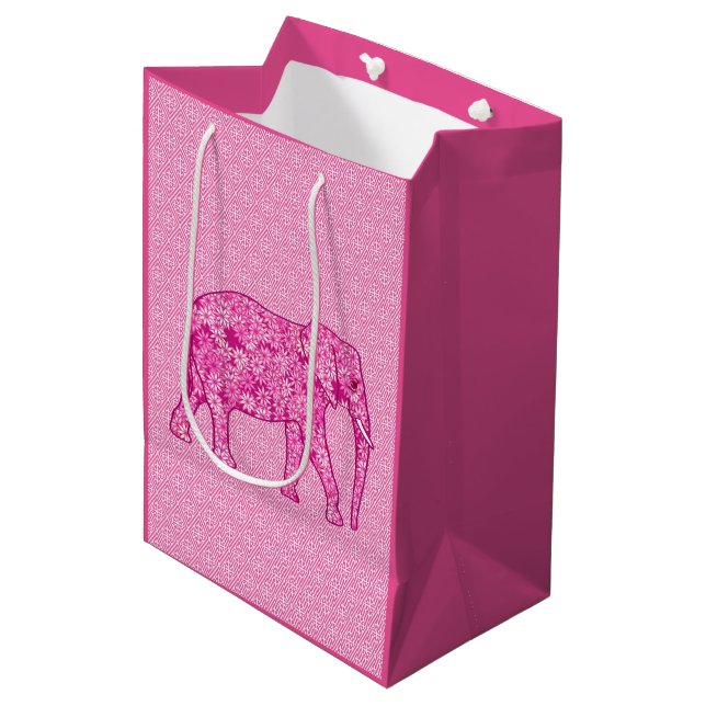 Flower elephant - fuchsia pink mittlere geschenktüte (Vorderseite Schrägansicht)