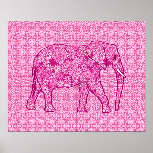 Flower elephant - fuchsia pink poster (Vorne)