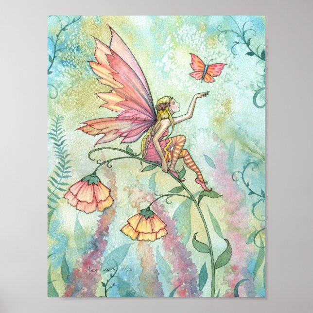 Flower Fairy Butterfly Kunstposter Druck Poster (Vorne)