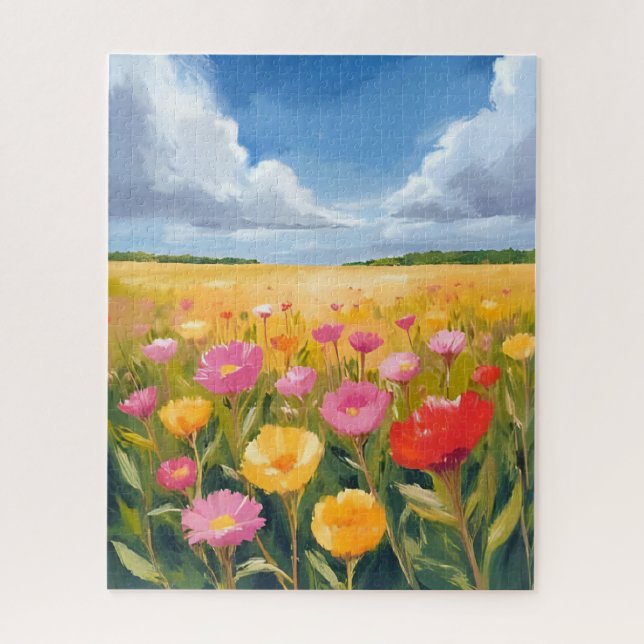 Flower Field Landscape Painting Nature Puzzle (Vertikal)