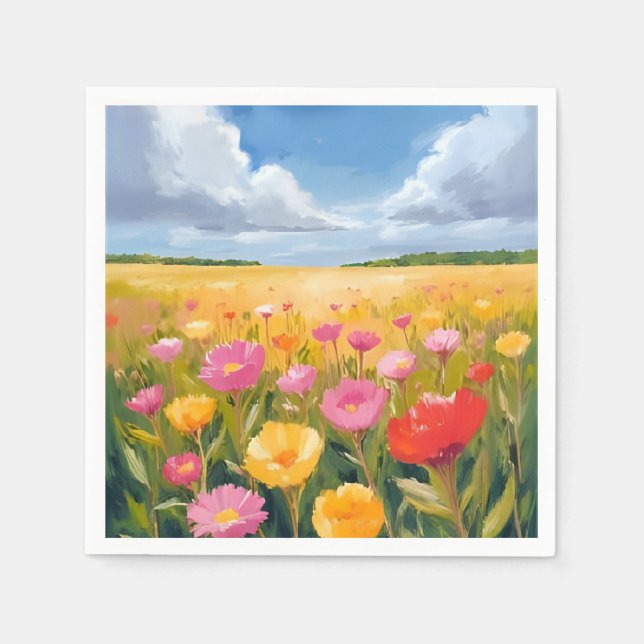 Flower Field Landscape Painting Watercolor Serviette (Vorderseite)
