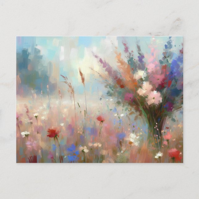  Flower Field Nature Scene Impressionist Art Postkarte (Vorderseite)