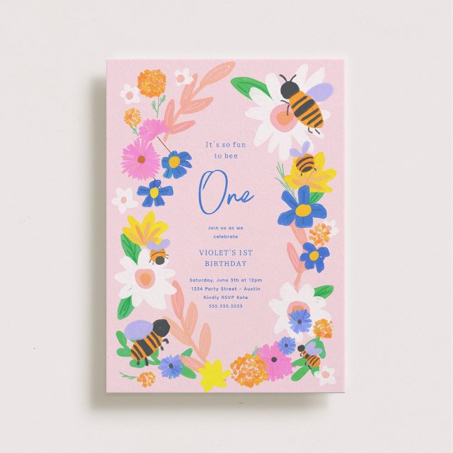 Flower Garden Bees 1st Birthday Einladung (Von Creator hochgeladen)