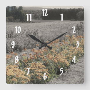 Flower Garden In Black White Quadratische Wanduhr