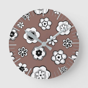 Flower Garden in Brandy Runde Wanduhr