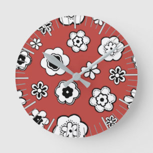 Flower Garden in Misty Tomato Red Runde Wanduhr