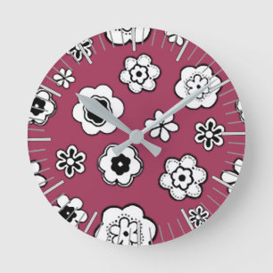 Flower Garden in Wine Runde Wanduhr