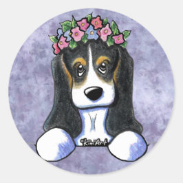 Flower Girl Basset Hound Round Stickers